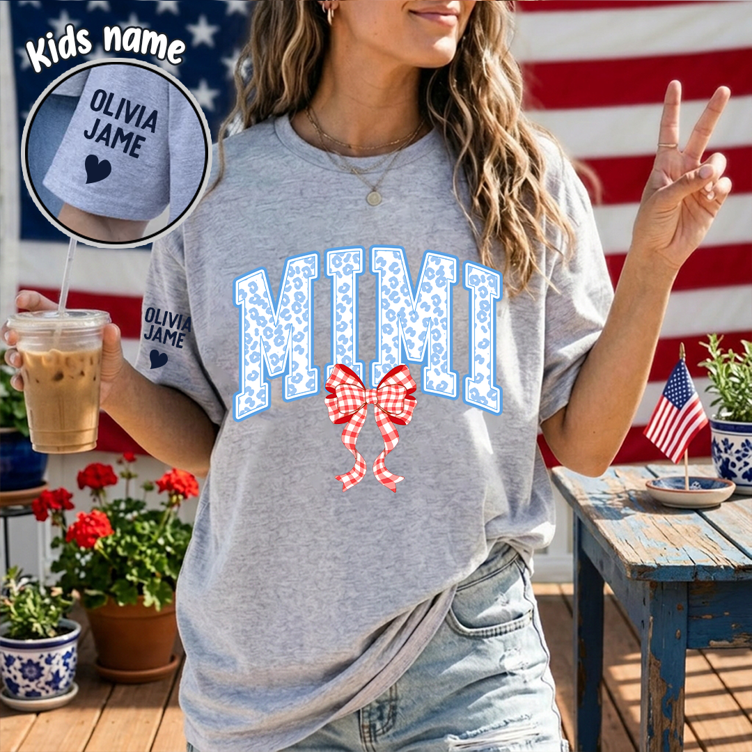 Patriotic 4th of July Mimi Nana Grandma and Grandkids Red White Blue Summer, Girly America T-Shirt