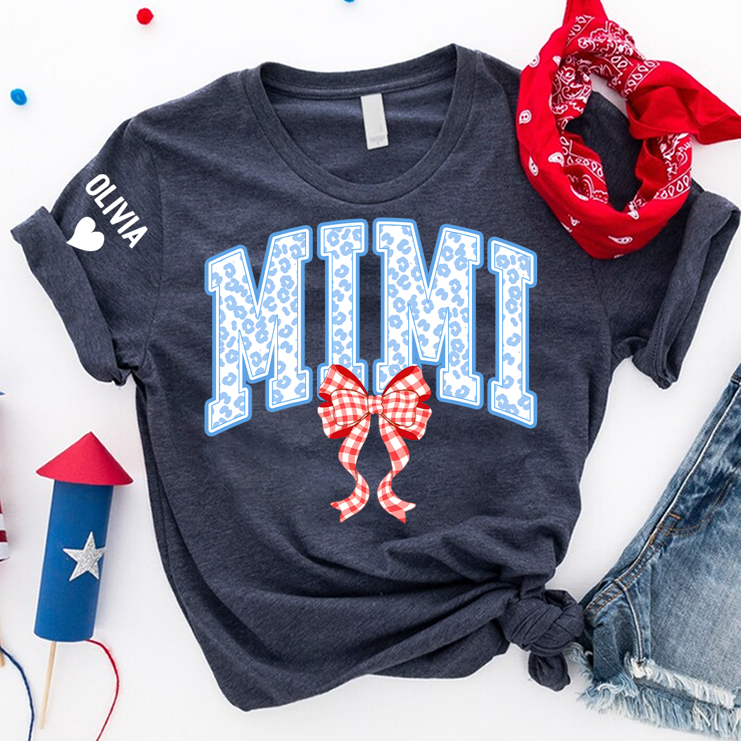 Patriotic 4th of July Mimi Nana Grandma and Grandkids Red White Blue Summer, Girly America T-Shirt