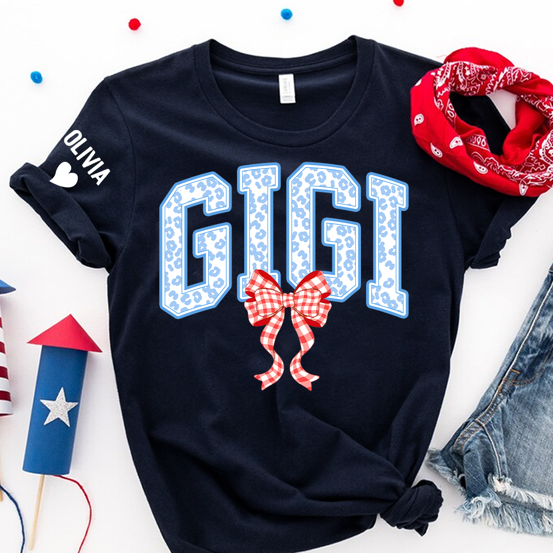 Patriotic 4th of July Mimi Nana Grandma and Grandkids Red White Blue Summer, Girly America T-Shirt