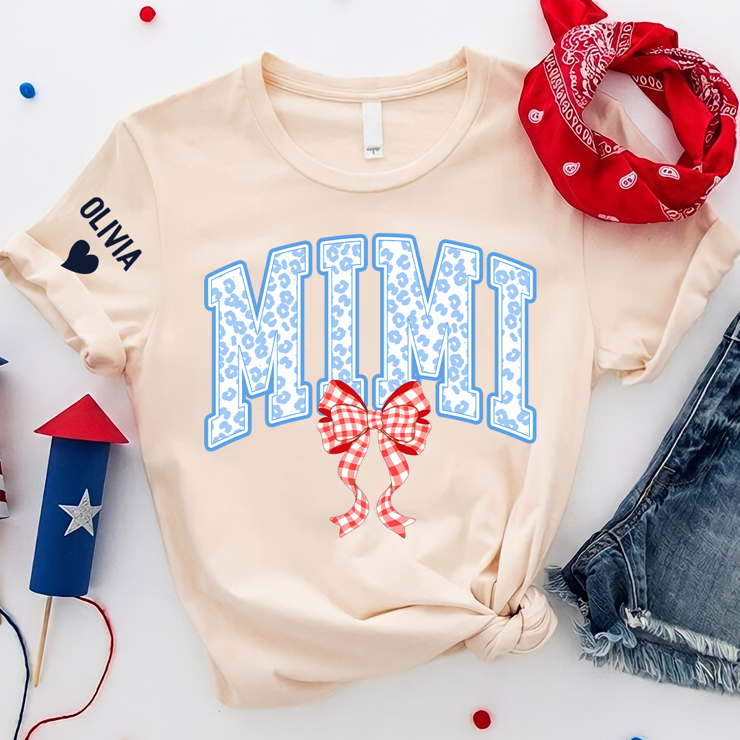 Patriotic 4th of July Mimi Nana Grandma and Grandkids Red White Blue Summer, Girly America T-Shirt