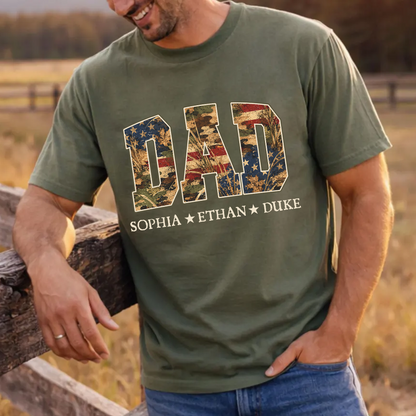 Patriotic  American Flag Camo Dad Papa Pop Custom Name Father’s Day Gift T-Shirt