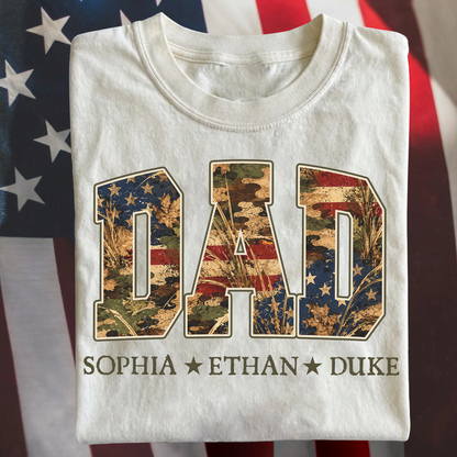 Patriotic  American Flag Camo Dad Papa Pop Custom Name Father’s Day Gift T-Shirt