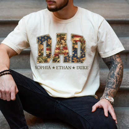 Patriotic  American Flag Camo Dad Papa Pop Custom Name Father’s Day Gift T-Shirt