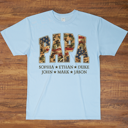 Patriotic  American Flag Camo Dad Papa Pop Custom Name Father’s Day Gift T-Shirt