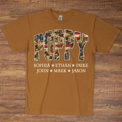 Patriotic  American Flag Camo Dad Papa Pop Custom Name Father’s Day Gift T-Shirt