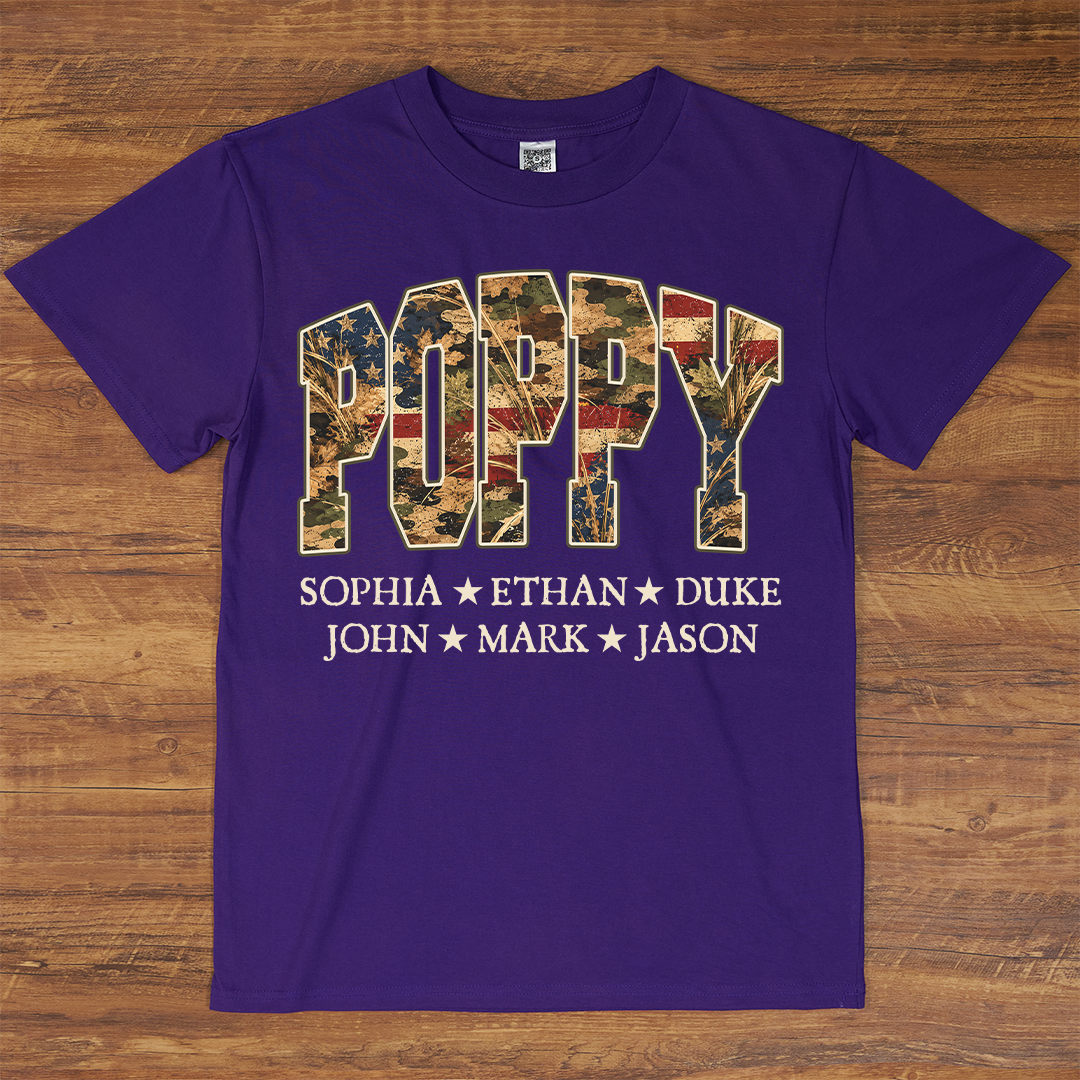 Patriotic  American Flag Camo Dad Papa Pop Custom Name Father’s Day Gift T-Shirt