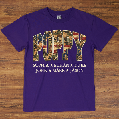 Patriotic  American Flag Camo Dad Papa Pop Custom Name Father’s Day Gift T-Shirt