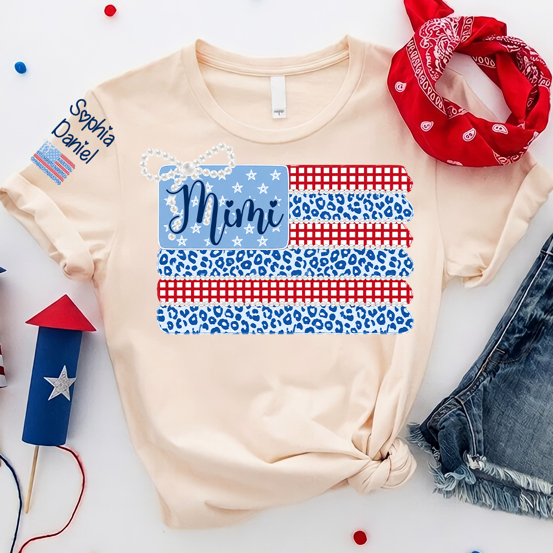 Patriotic Coquette USA Flag, Custom Mimi and Grandkids Name , 4th of July T-shirt