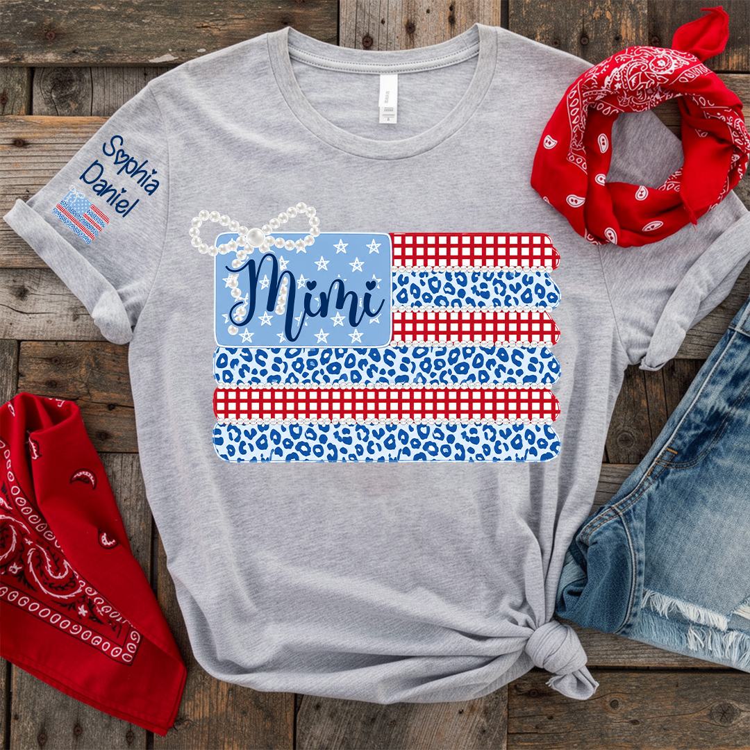 Patriotic Coquette USA Flag, Custom Mimi and Grandkids Name , 4th of July T-shirt