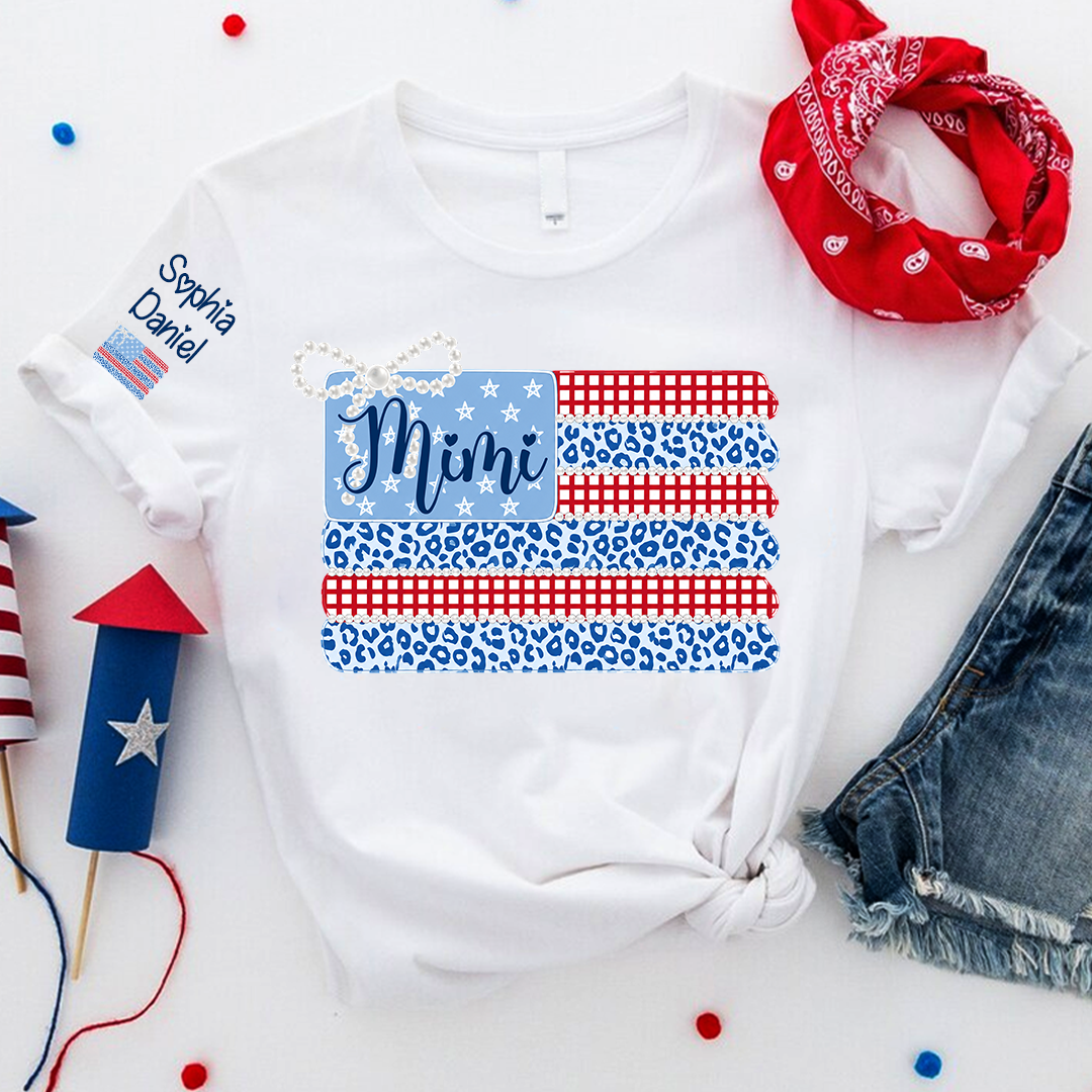 Patriotic Coquette USA Flag, Custom Mimi and Grandkids Name , 4th of July T-shirt