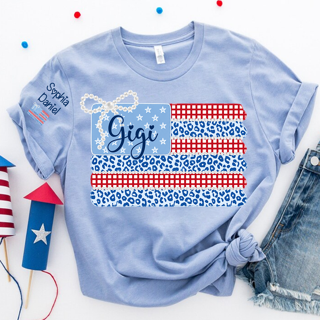 Patriotic Coquette USA Flag, Custom Mimi and Grandkids Name , 4th of July T-shirt