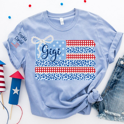 Patriotic Coquette USA Flag, Custom Mimi and Grandkids Name , 4th of July T-shirt