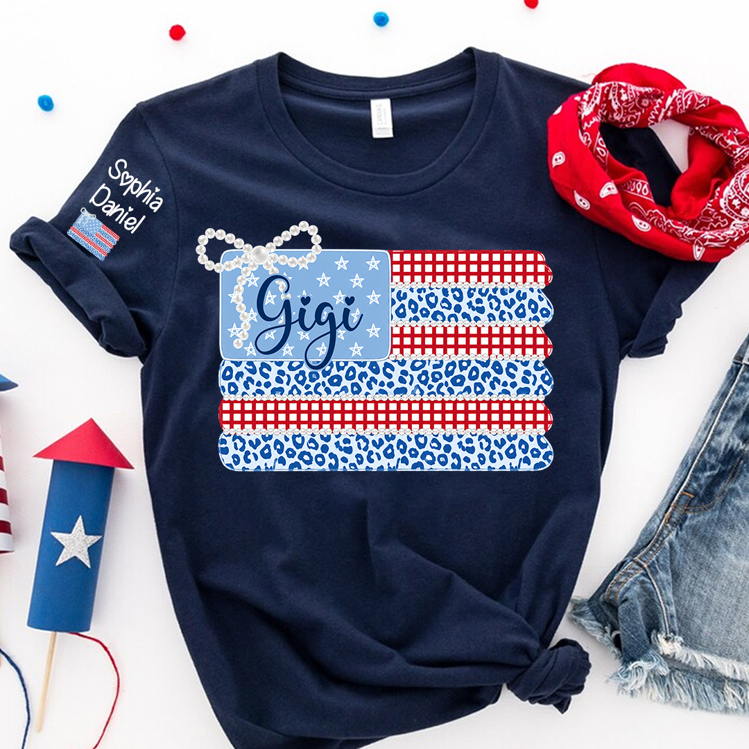 Patriotic Coquette USA Flag, Custom Mimi and Grandkids Name , 4th of July T-shirt
