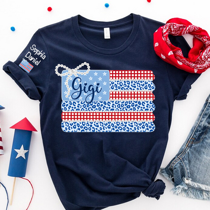 Patriotic Coquette USA Flag, Custom Mimi and Grandkids Name , 4th of July T-shirt