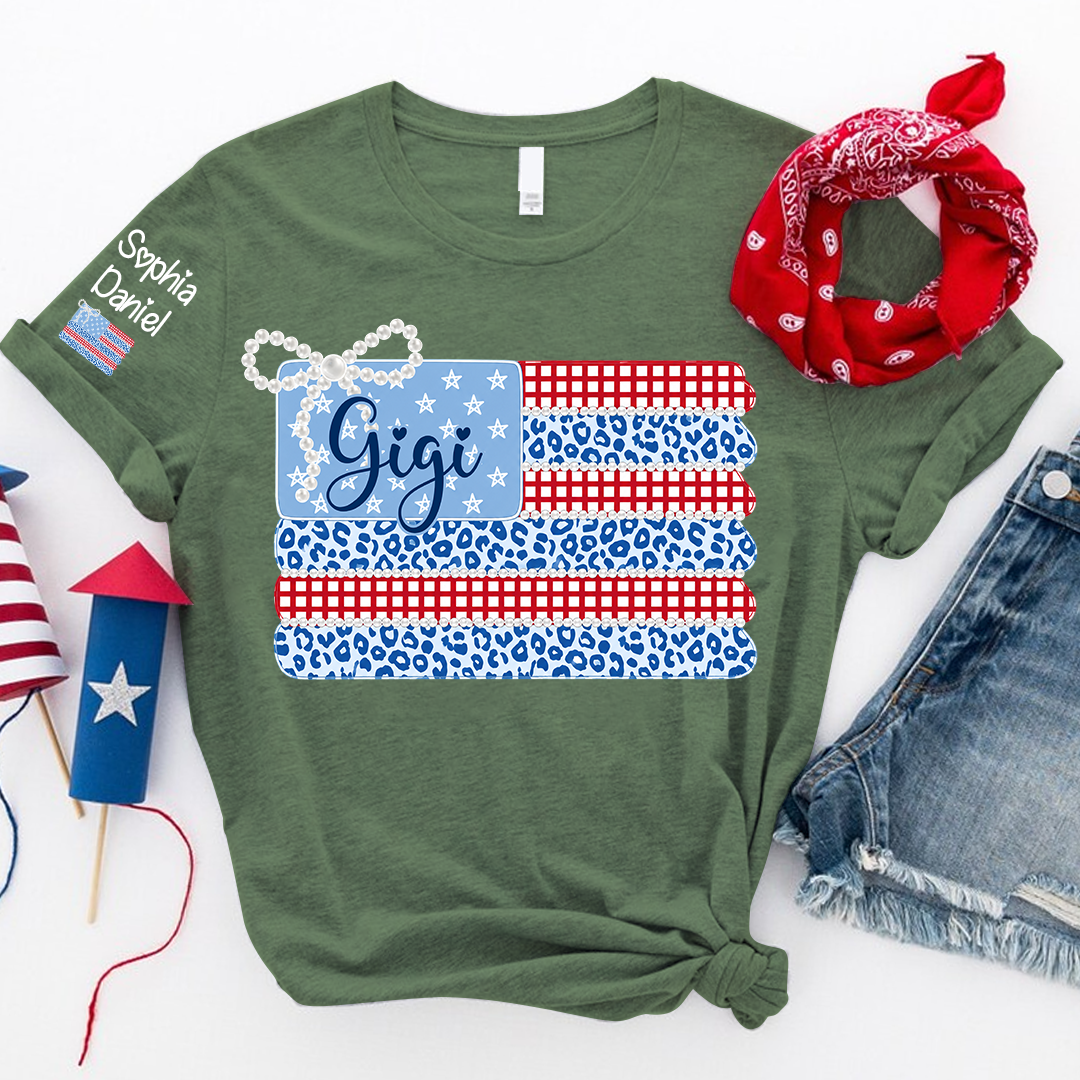 Patriotic Coquette USA Flag, Custom Mimi and Grandkids Name , 4th of July T-shirt