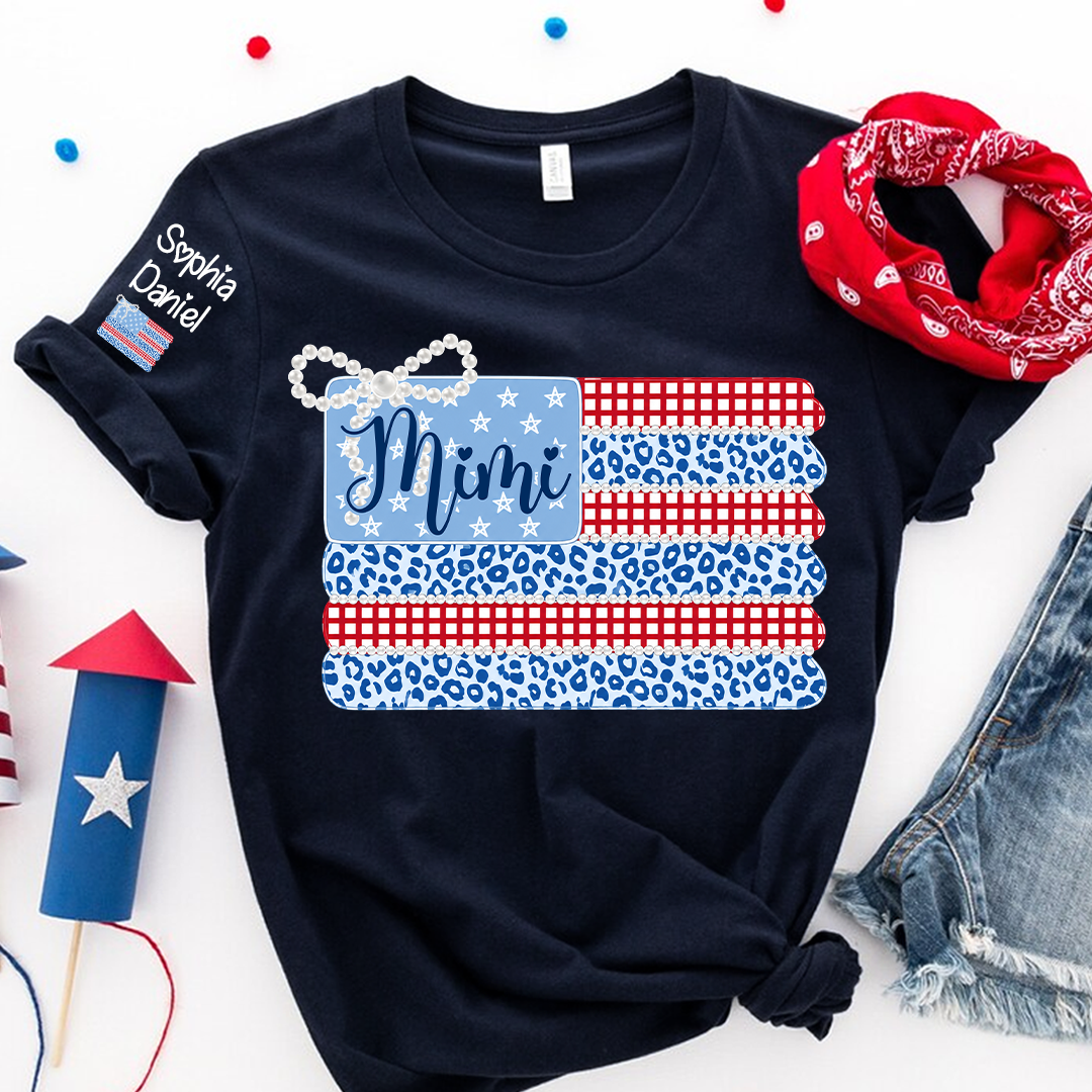 Patriotic Coquette USA Flag, Custom Mimi and Grandkids Name , 4th of July T-shirt