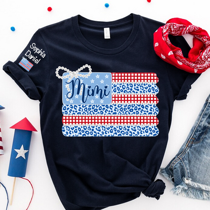 Patriotic Coquette USA Flag, Custom Mimi and Grandkids Name , 4th of July T-shirt