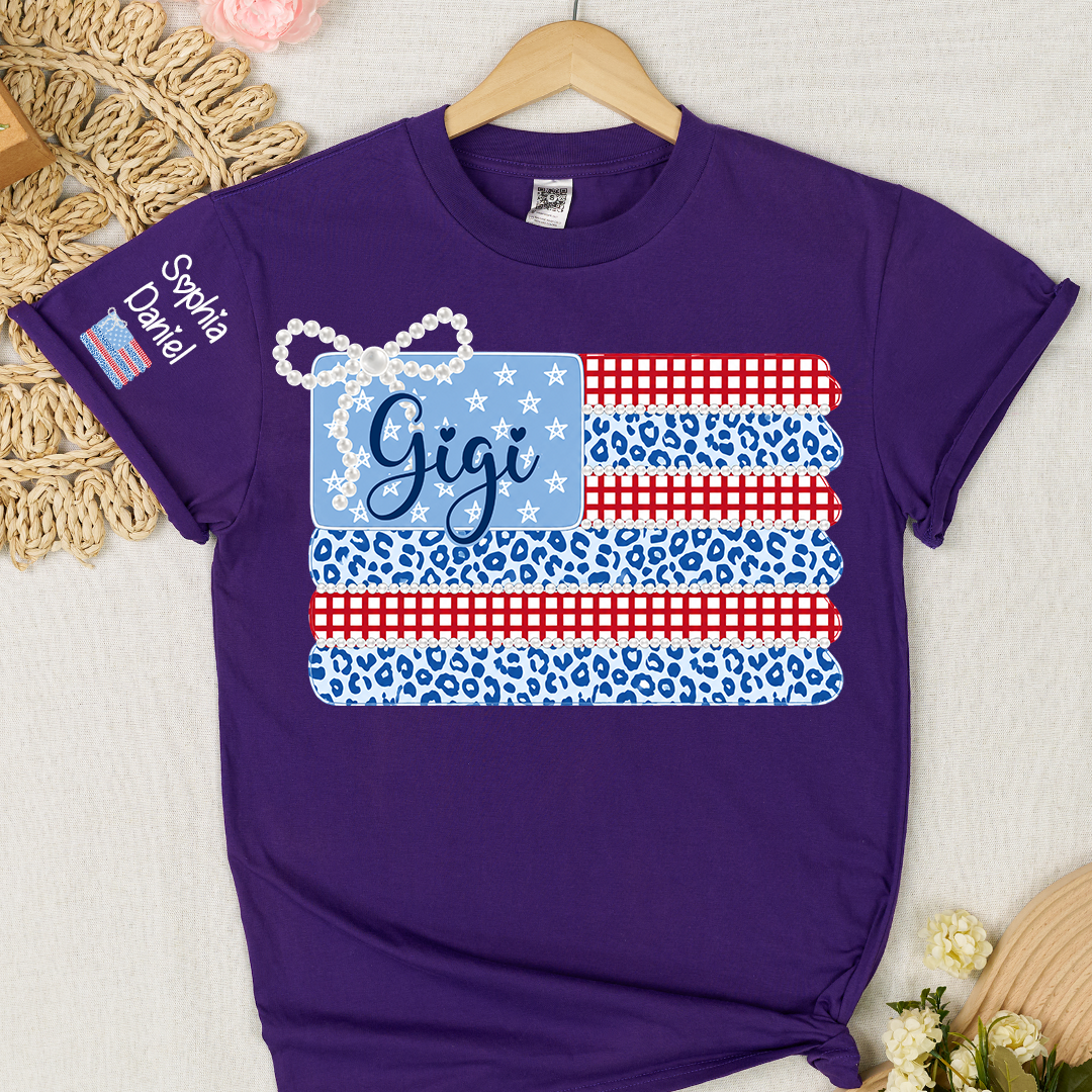 Patriotic Coquette USA Flag, Custom Mimi and Grandkids Name , 4th of July T-shirt