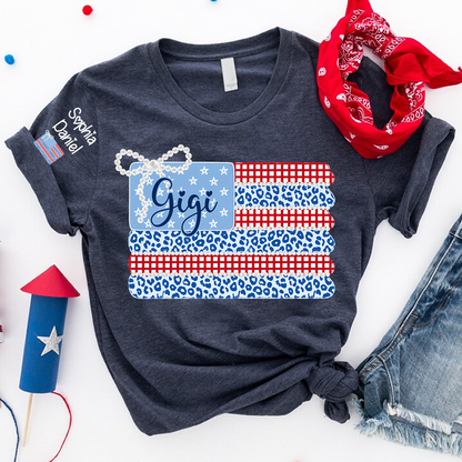 Patriotic Coquette USA Flag, Custom Mimi and Grandkids Name , 4th of July T-shirt