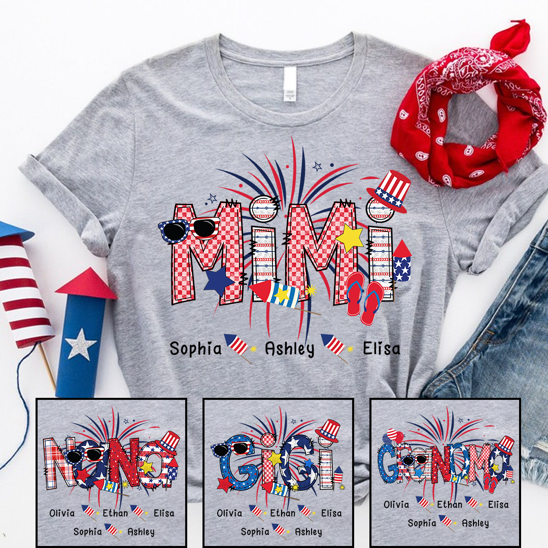 Patriotic Doodle 4th Of July Personalized Mimi And Grandkid Personalized Independence Day Shirt