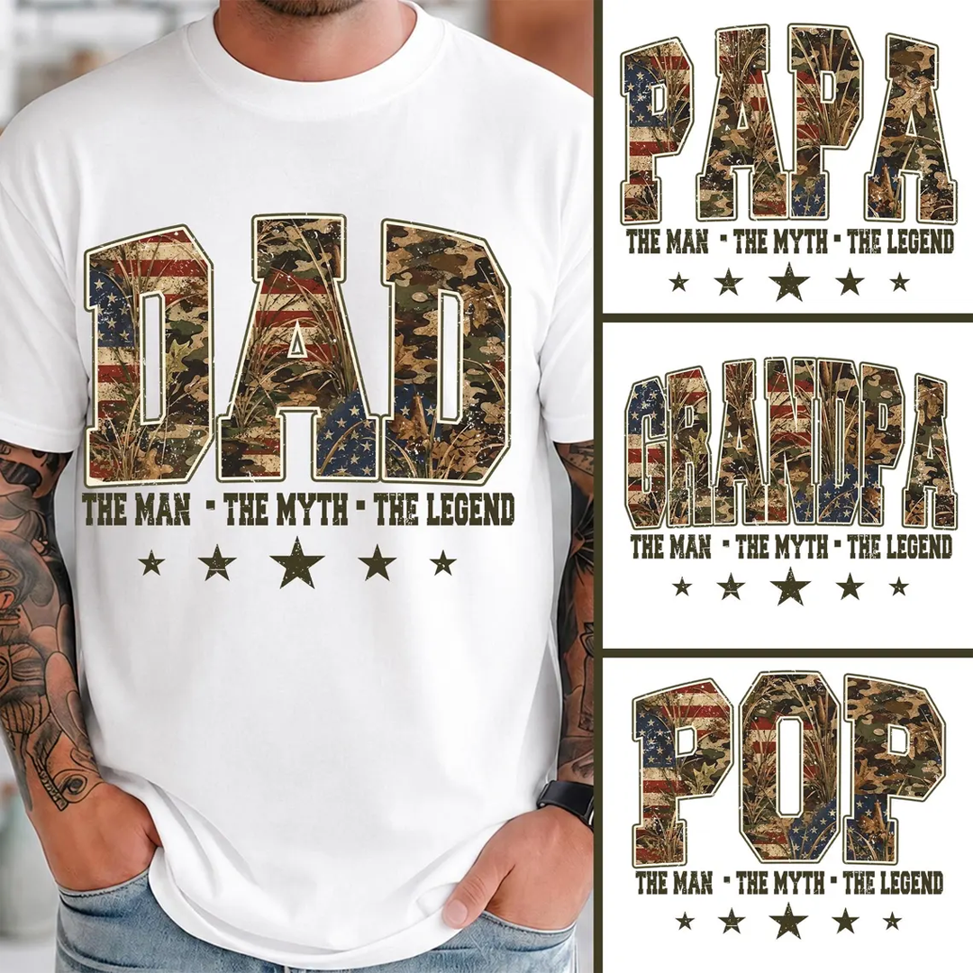 Patriotic Hunting Dad, American Flag Camo Dad Grandpa Papa Pop, Father’s Day Hunting T-shirt