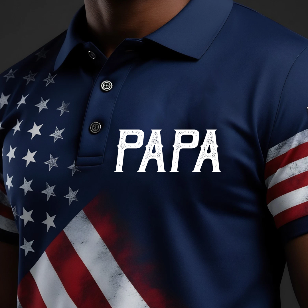 Patriotic USA 250th Anniversary Polo, Perosnalized Papa Grandpa and Grandkids Independence Gift