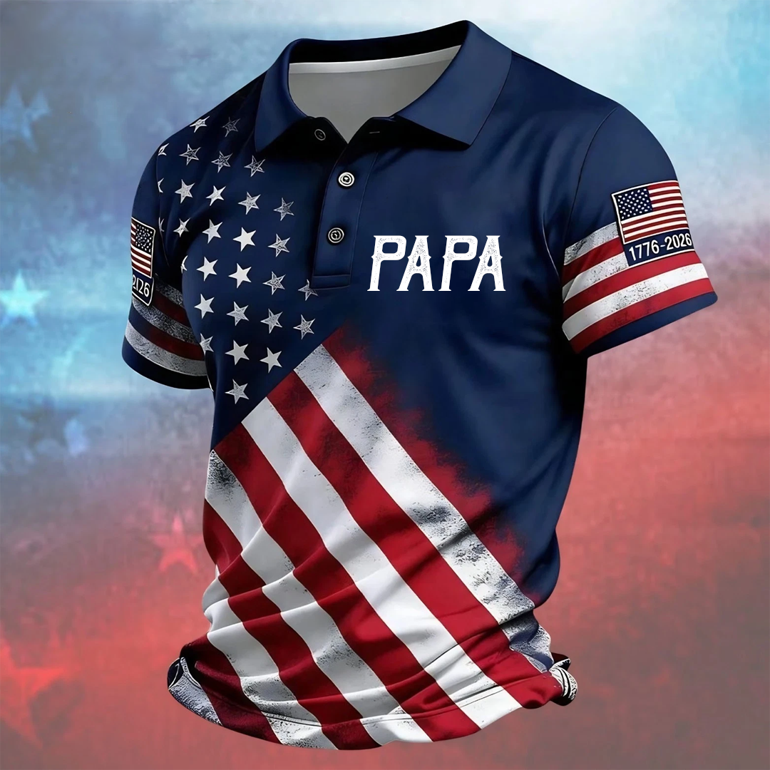 Patriotic USA 250th Anniversary Polo, Perosnalized Papa Grandpa and Grandkids Independence Gift