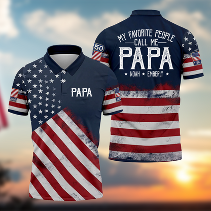 Patriotic USA 250th Anniversary Polo, Perosnalized Papa Grandpa and Grandkids Independence Gift