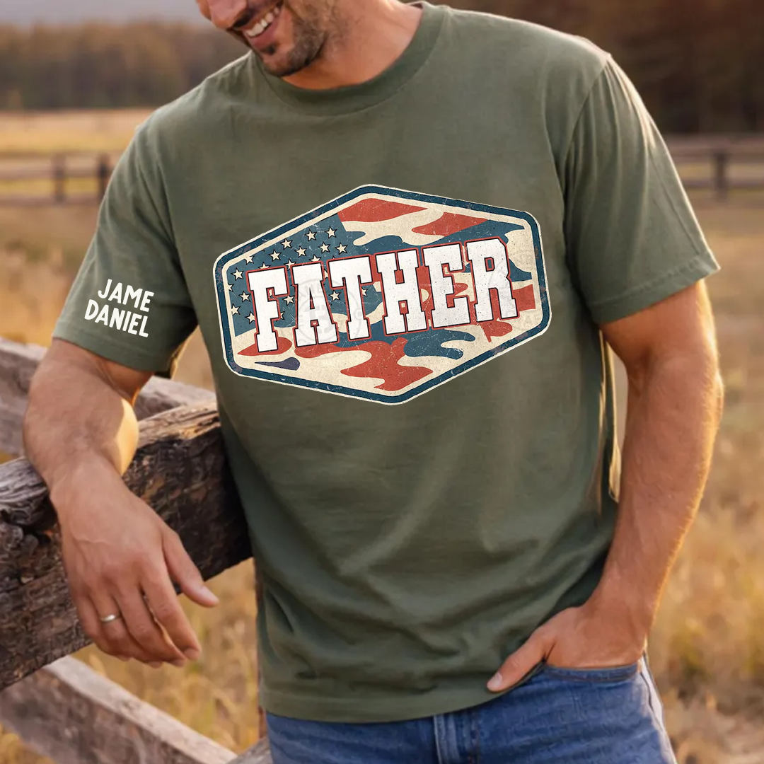 Patriotic Vintage Camouflage Papa Grandpa Dad, Custom Name Father's Day Gift T-Shirt