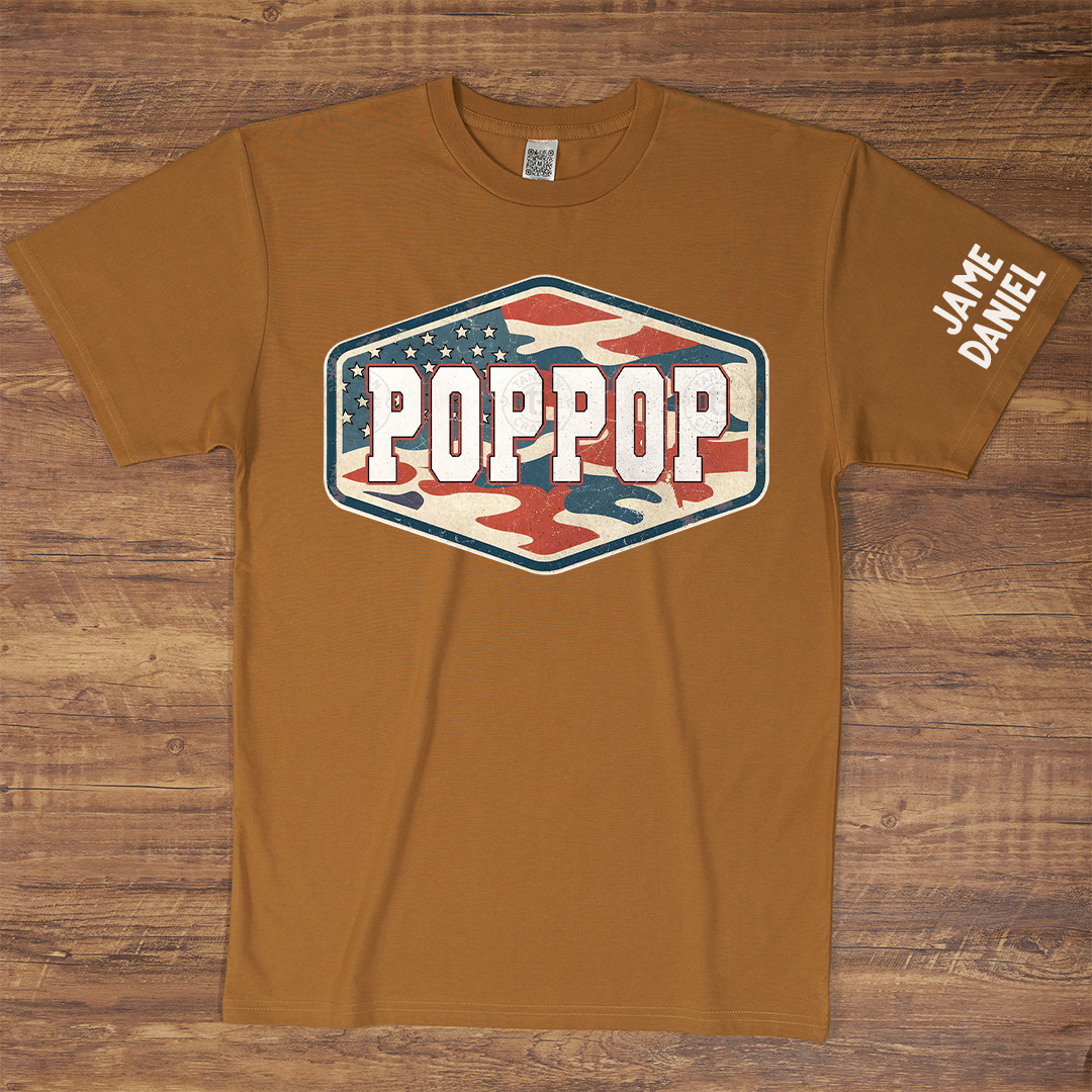 Patriotic Vintage Camouflage Papa Grandpa Dad, Custom Name Father's Day Gift T-Shirt