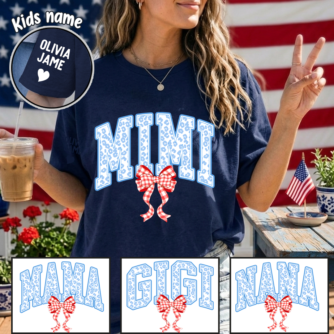 Patriotic 4th of July Mimi Nana Grandma and Grandkids Red White Blue Summer, Girly America T-Shirt
