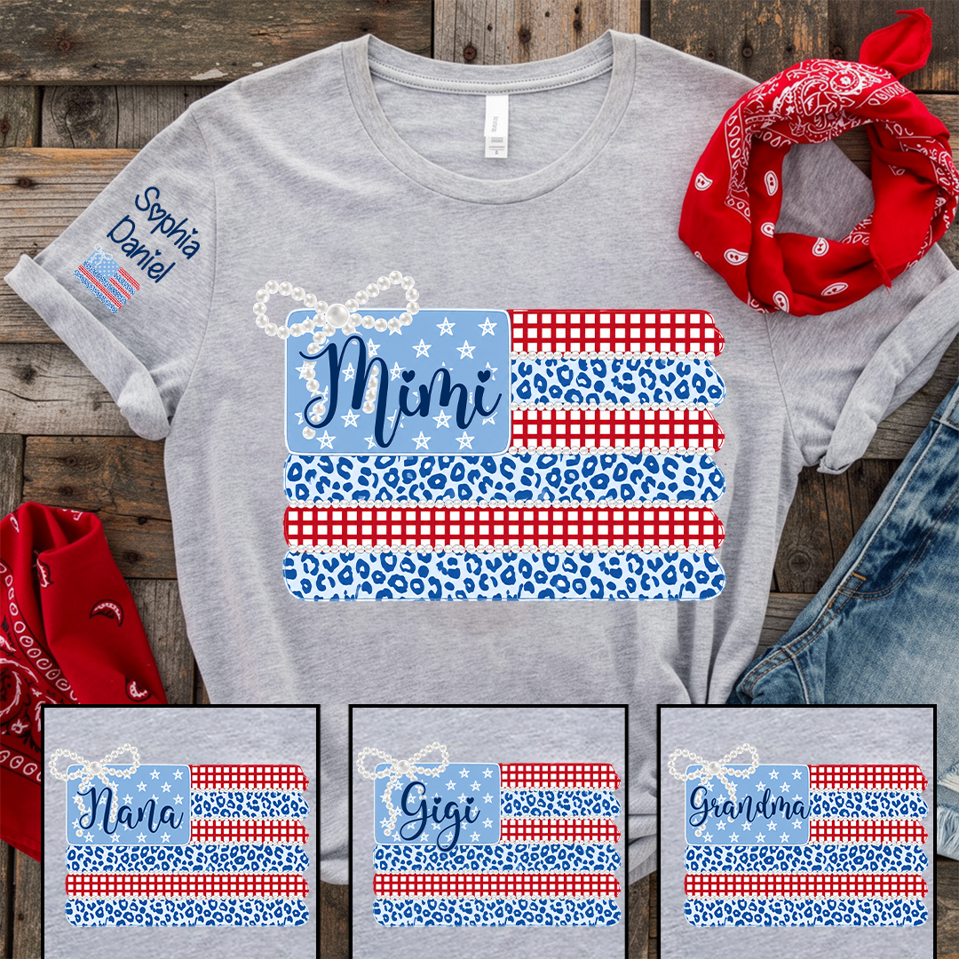 Patriotic Coquette USA Flag, Custom Mimi and Grandkids Name , 4th of July T-shirt