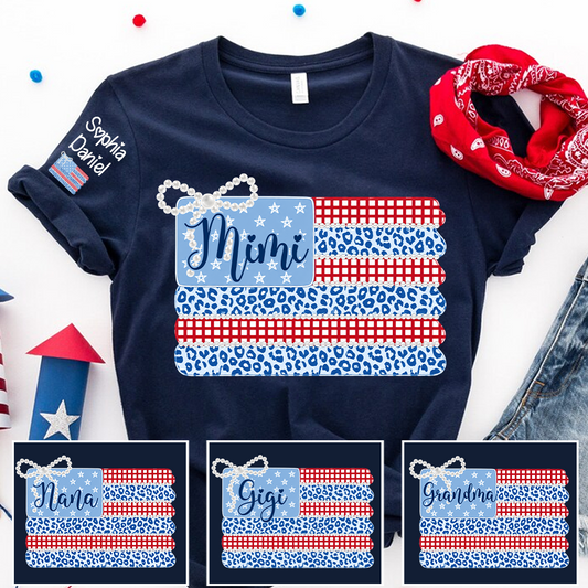 Patriotic Coquette USA Flag, Custom Mimi and Grandkids Name , 4th of July T-shirt