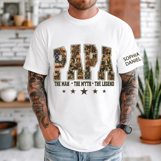 Patriotic Hunting Dad, American Flag Camo Dad Grandpa Papa Pop, Father’s Day Hunting T-shirt