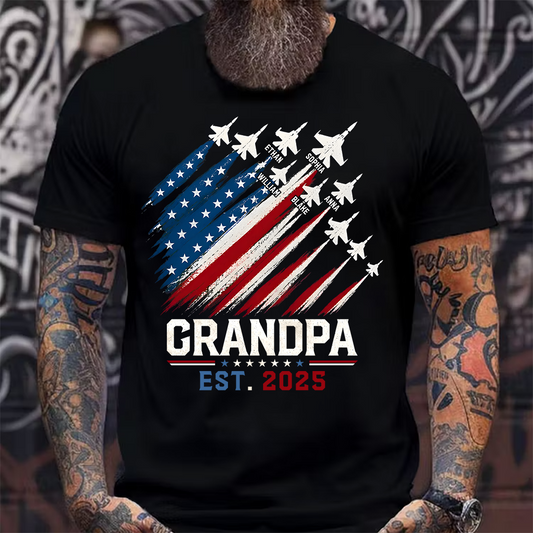 Personalized Grandpa Shirt with Custom Kids Names, Patriotic Airplane Grandpa T-Shirt