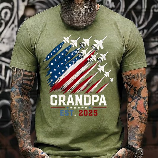Personalized Grandpa Shirt with Custom Kids Names, Patriotic Airplane Grandpa T-Shirt