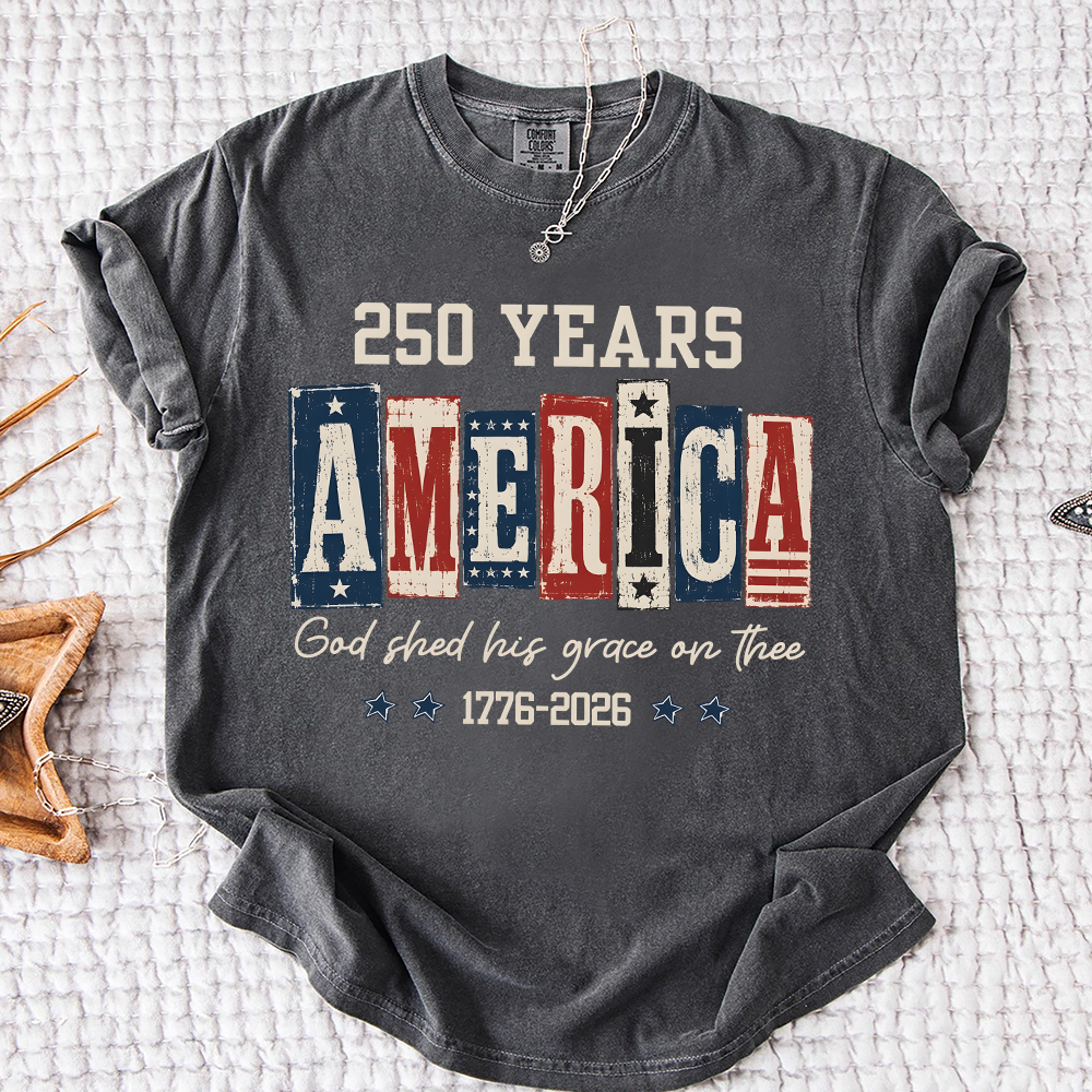 Comfort Colors® Christian American Flag Shirt, 250 Years America Shirt, God Shed His Grace 1776-2026 Patriotic Independence Day Faith Freedom Shirt