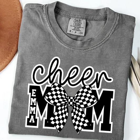 Checkered Coquette Cheer Mom Shirt Competition Day Tee Cheerleading Mama T-Shirt