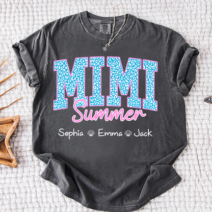 Comfort Colors® Personalized Mimi Summer Shirt, Custom Grandkids Names Shirt, Leopard Heart Grandma Shirt, Summer Gift for Mimi Nana Gigi, Birthday Mothers Day Shirt