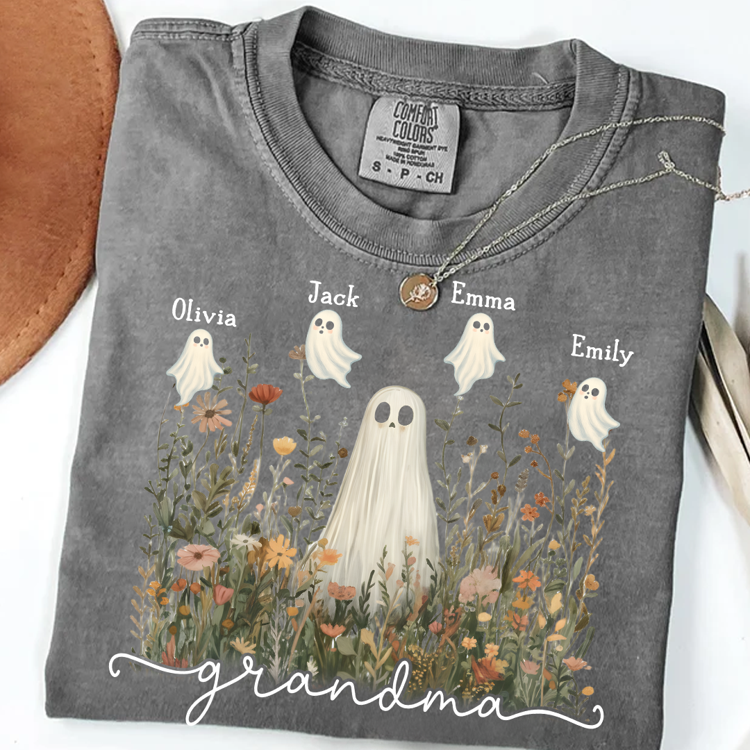 Comfort Colors® Grandma Cute Ghost in Wildflowers And Grandkids T-Shirt