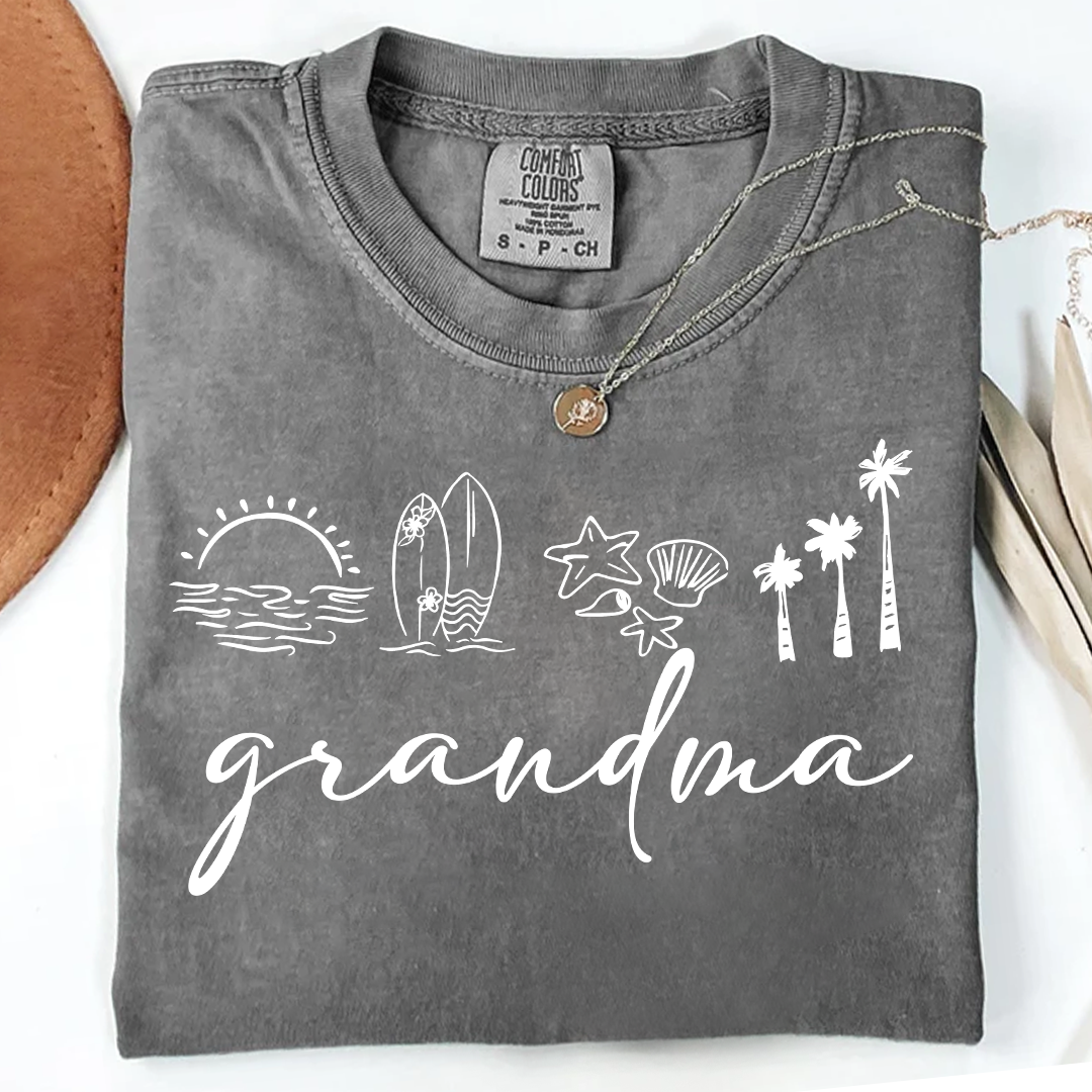Comfort Colors® Personalized Grandma Coastal Shirt, Custom Nana Gigi Mimi Beach Shirt, Tropical Summer Vacation Shirt for Grandma