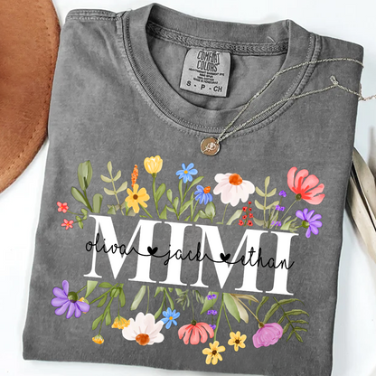 Mimi Wildflower Watercolor And Grandkids Gift For Grandma Comfort Colors® Shirt