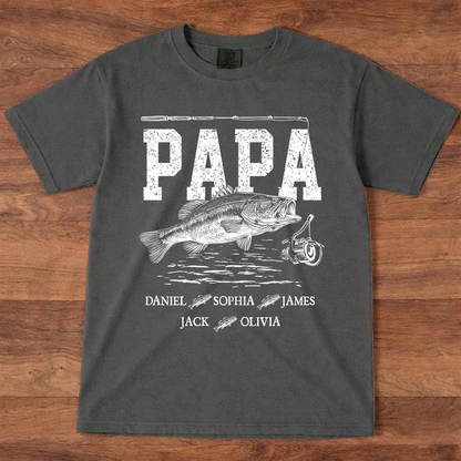 Comfort Colors® Papa Fishing Custom Name, Personalized Dad Papa Grandpa and Grandkids Gift  Father's Day T-shirt