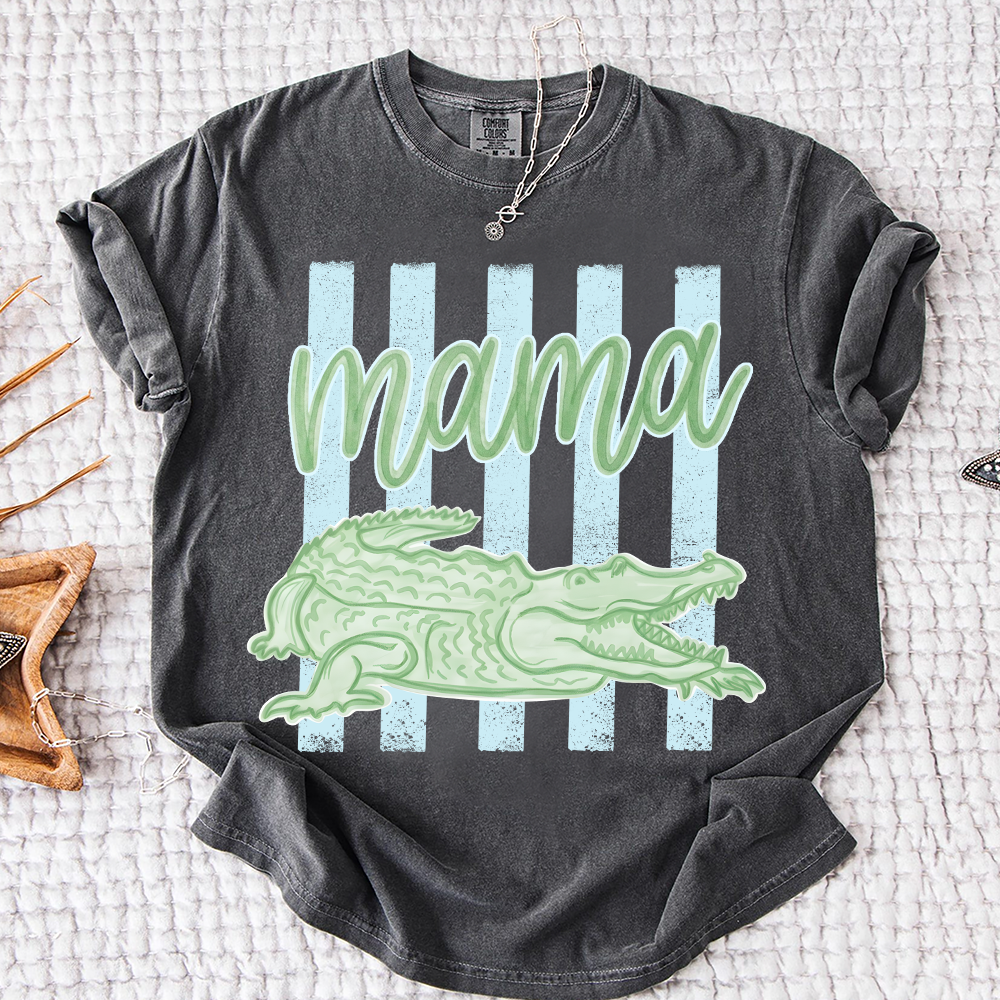 Comfort Colors® Personalized Mama Crocodile Shirt, Custom Mom Mom Life Shirt, Cute Alligator Mama Tee, Mother’s Day Birthday Gift for Mom, Family Name Shirt