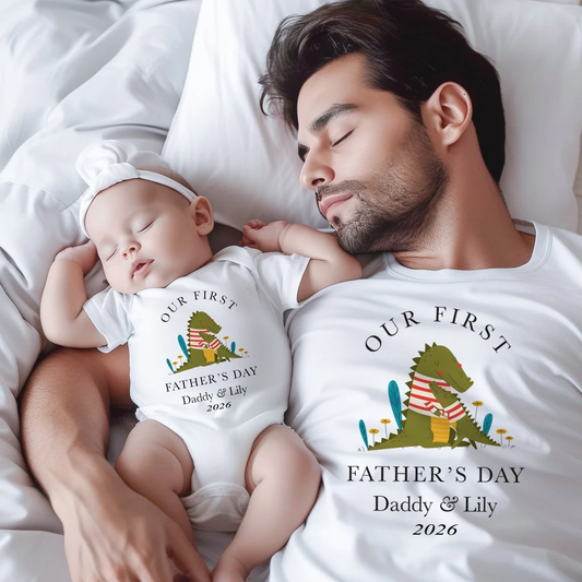 Personalised Matching Our First Father's Day, Daddy and Baby Gift Dad and Me tee 1st Fathers Day Dada Baby bodysuit