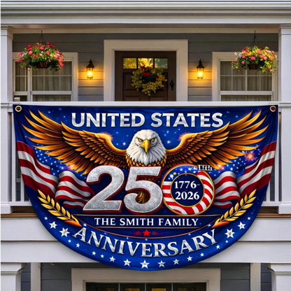 Personalized 250th Anniversary Bunting Flag, USA 250th 4th of July Patriotic Gift for Family, Porch, Fence, Garden, Outdoor Decor