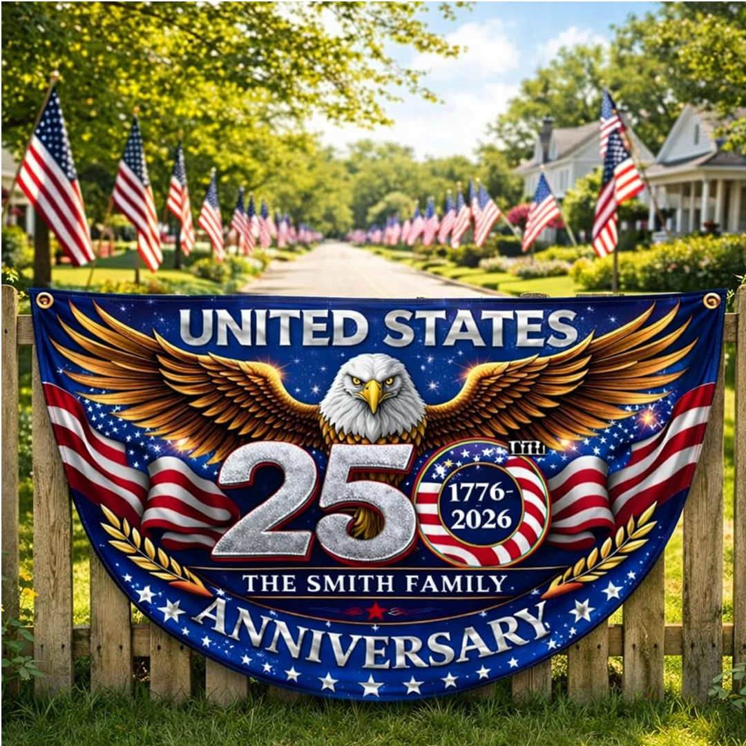 Personalized 250th Anniversary Bunting Flag, USA 250th 4th of July Patriotic Gift for Family, Porch, Fence, Garden, Outdoor Decor