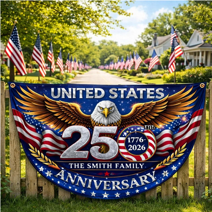 Personalized 250th Anniversary Bunting Flag, USA 250th 4th of July Patriotic Gift for Family, Porch, Fence, Garden, Outdoor Decor
