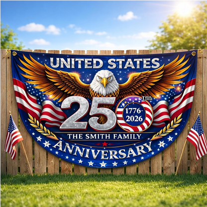 Personalized 250th Anniversary Bunting Flag, USA 250th 4th of July Patriotic Gift for Family, Porch, Fence, Garden, Outdoor Decor