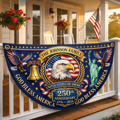 Personalized 250th Semiquincentennial Bunting Flag, Custom Family Name USA 250th Anniversary Flag